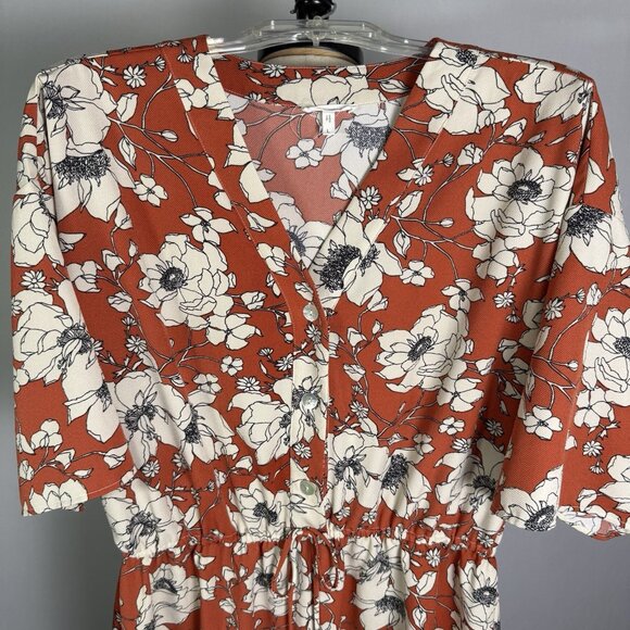 Maurice’s Floral Draw String Romper, Sz L, Rust Orange & Cream, Short Sleeves - Picture 3 of 13